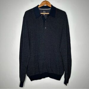 NWT Jos A Bank Traveler Navy Blue and Grey Knit Polo Sweater Pima Cotton Size L